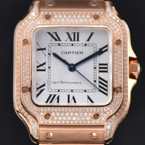 Santos de Cartier Medium 35mm BVF RG Full Diamond Bezel White Dial RG Bracelet MIYOTA 9015
