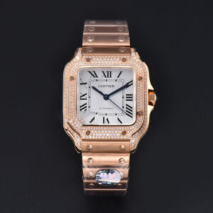 Santos de Cartier Medium 35mm BVF RG Full Diamond Bezel White Dial RG Bracelet MIYOTA 9015 - Image 3
