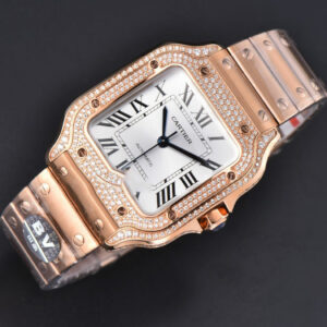 Santos de Cartier Medium 35mm BVF RG Full Diamond Bezel White Dial RG Bracelet MIYOTA 9015 - Image 4