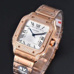 Santos de Cartier Medium 35mm BVF RG Full Diamond Bezel White Dial RG Bracelet MIYOTA 9015 - Image 5