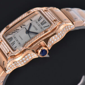 Santos de Cartier Medium 35mm BVF RG Full Diamond Bezel White Dial RG Bracelet MIYOTA 9015 - Image 12