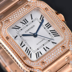 Santos de Cartier Medium 35mm BVF RG Full Diamond Bezel White Dial RG Bracelet MIYOTA 9015 - Image 13