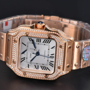 Santos de Cartier Medium 35mm BVF RG Full Diamond Bezel White Dial RG Bracelet MIYOTA 9015 - Image 14