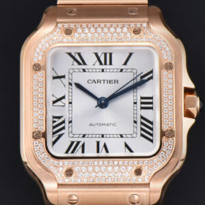 Santos de Cartier Medium 35mm BVF RG Diamond Bezel White Dial RG Bracelet MIYOTA 9015