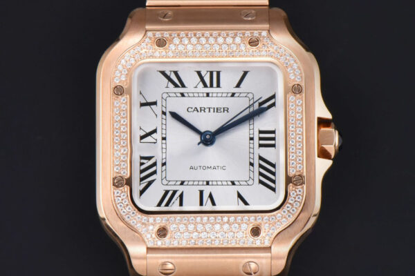 Santos de Cartier Medium 35mm BVF RG Diamond Bezel White Dial RG Bracelet MIYOTA 9015