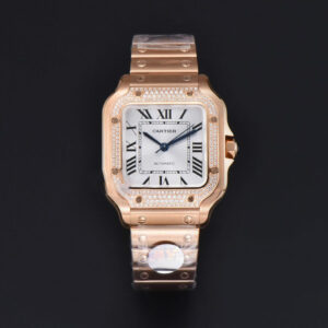 Santos de Cartier Medium 35mm BVF RG Diamond Bezel White Dial RG Bracelet MIYOTA 9015 - Image 21