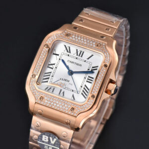 Santos de Cartier Medium 35mm BVF RG Diamond Bezel White Dial RG Bracelet MIYOTA 9015 - Image 23