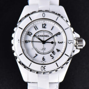 J12 38mm XF WhiteCeramic White Dial Crystal Markers On Bracelet