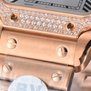 Santos de Cartier Medium 35mm BVF RG Diamond Bezel White Dial RG Bracelet MIYOTA 9015 - Image 29