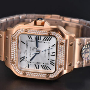 Santos de Cartier Medium 35mm BVF RG Diamond Bezel White Dial RG Bracelet MIYOTA 9015 - Image 32
