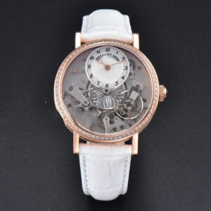 Tradition 7038BR RG ZF 40MM Diamond Gray Dial Silver Subdial White Leather Strap A505