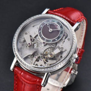 Tradition 7038BB ZF 40MM Diamond White Dial Red Leather Strap A505