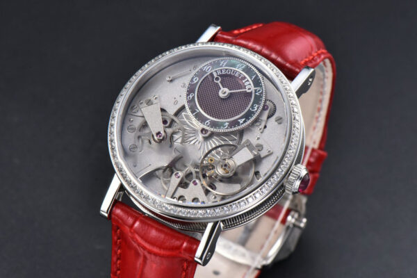 Tradition 7038BB ZF 40MM Diamond White Dial Red Leather Strap A505