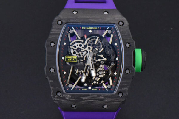 RM035-02 42mm Black Forged Carbon T+F Skeleton Dial Green Crown Purple Rubber Strap RMUL2