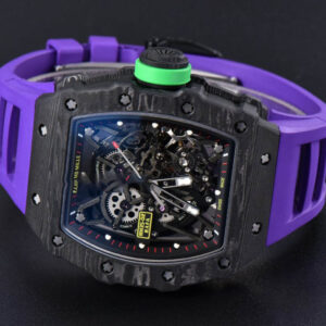 RM035-02 42mm Black Forged Carbon T+F Skeleton Dial Green Crown Purple Rubber Strap RMUL2 - Image 2