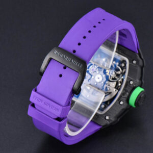 RM035-02 42mm Black Forged Carbon T+F Skeleton Dial Green Crown Purple Rubber Strap RMUL2 - Image 5