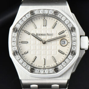 Royal Oak Offshore Ladies 33mm SS Moissanite RXWF White Dial Real Diamonds Bezel White Rubber Strap Swiss Quartz - Image 2