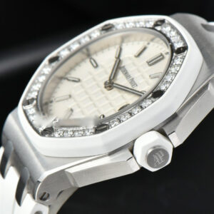 Royal Oak Offshore Ladies 33mm SS Moissanite RXWF White Dial Real Diamonds Bezel White Rubber Strap Swiss Quartz - Image 10