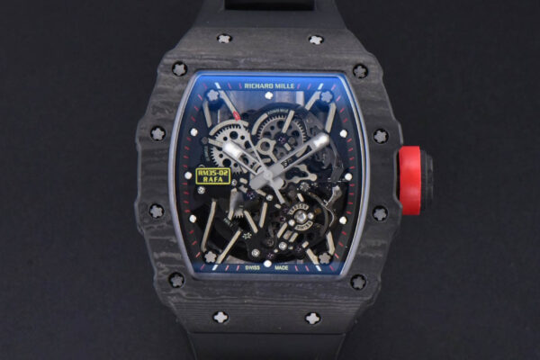 RM035-02 42mm Black Forged Carbon T+F Skeleton Dial Red Crown Black Rubber Strap RMUL2