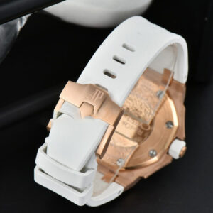Royal Oak Offshore Ladies 33mm RG Moissanite RXWF White Dial Real Diamonds Bezel White Rubber Strap Swiss Quartz - Image 14
