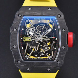 RM035-02 42mm Black Forged Carbon T+F Skeleton Dial Red Crown Yellow Rubber Strap RMUL2