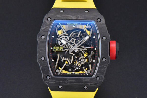 RM035-02 42mm Black Forged Carbon T+F Skeleton Dial Red Crown Yellow Rubber Strap RMUL2