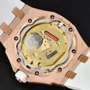 Royal Oak Offshore Ladies 33mm RG Moissanite RXWF White Dial Real Diamonds Bezel White Rubber Strap Swiss Quartz - Image 25
