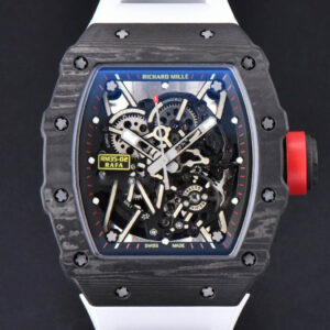 RM035-02 42mm Black Forged Carbon T+F Skeleton Dial Red Crown White Rubber Strap RMUL2