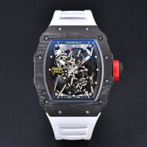 RM035-02 42mm Black Forged Carbon T+F Skeleton Dial Red Crown White Rubber Strap RMUL2 - Image 2