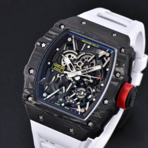 RM035-02 42mm Black Forged Carbon T+F Skeleton Dial Red Crown White Rubber Strap RMUL2 - Image 3