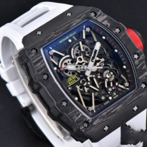 RM035-02 42mm Black Forged Carbon T+F Skeleton Dial Red Crown White Rubber Strap RMUL2 - Image 12