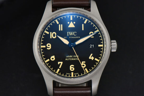 Mark XVIII IW327006 Titanium 40mm V7F Black Dial Brown Leather Strap A2892