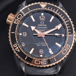 Planet Ocean 600m Deep Black Real Ceramic 45.5mm VSF Black/RG Dial Black Leather Strap A8906