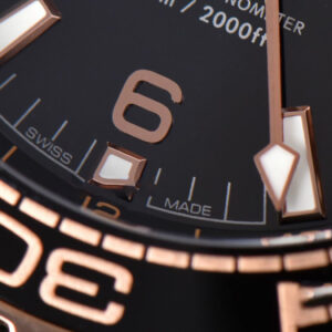 Planet Ocean 600m Deep Black Real Ceramic 45.5mm VSF Black/RG Dial Black Leather Strap A8906 - Image 4
