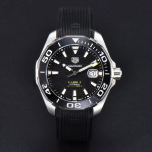 Aquaracer Calibre 5 OF 43MM Black Dial Black Bezel Rubber Strap Swiss SW200 - Image 7