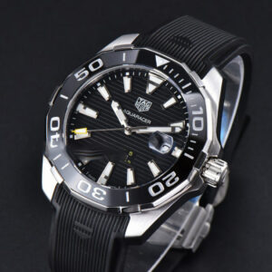 Aquaracer Calibre 5 OF 43MM Black Dial Black Bezel Rubber Strap Swiss SW200 - Image 8