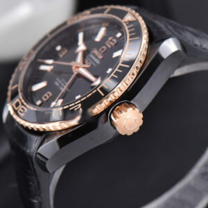 Planet Ocean 600m Deep Black Real Ceramic 45.5mm VSF Black/RG Dial Black Leather Strap A8906 - Image 6