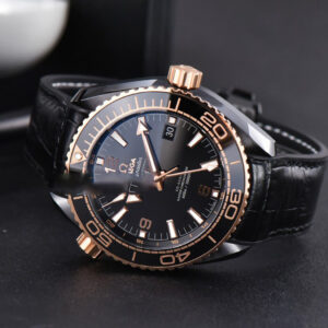 Planet Ocean 600m Deep Black Real Ceramic 45.5mm VSF Black/RG Dial Black Leather Strap A8906 - Image 9