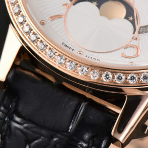 Rendez-Vous Moon 34mm RG GF Diamond White Textured Dial Black Leather Strap A935 - Image 5