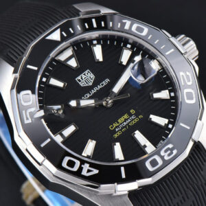 Aquaracer Calibre 5 OF 43MM Black Dial Black Bezel Rubber Strap Swiss SW200 - Image 16