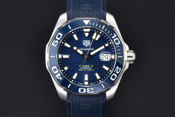 Aquaracer Caliber 5 43mm OF Dark Blue Dial Blue Rubber Strap SW200