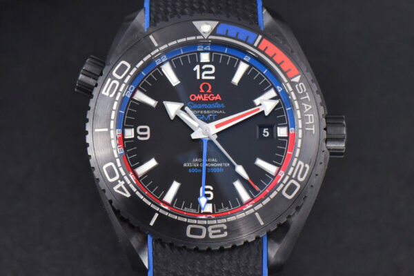 Planet Ocean 600m Deep Black Real Ceramic 45.5mm VSF Black Dial Blue/Red Bezel Rubber Strap A8906