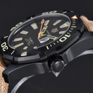 Aquaracer Caliber 5 43mm OF Ceramic Black Dial Yellow Hand Brown Nylon Strap SW200 - Image 7
