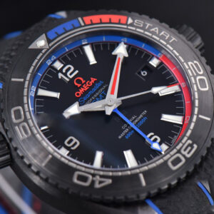 Planet Ocean 600m Deep Black Real Ceramic 45.5mm VSF Black Dial Blue/Red Bezel Rubber Strap A8906 - Image 16