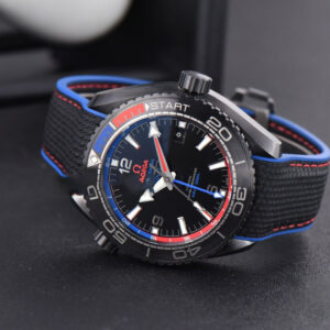 Planet Ocean 600m Deep Black Real Ceramic 45.5mm VSF Black Dial Blue/Red Bezel Rubber Strap A8906 - Image 20