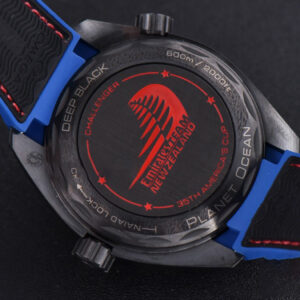 Planet Ocean 600m Deep Black Real Ceramic 45.5mm VSF Black Dial Blue/Red Bezel Rubber Strap A8906 - Image 22