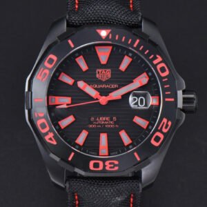 Aquaracer Caliber 5 43mm OF Ceramic Black Red Hand Dial Black Nylon Strap SW200