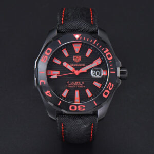 Aquaracer Caliber 5 43mm OF Ceramic Black Red Hand Dial Black Nylon Strap SW200 - Image 7