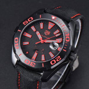 Aquaracer Caliber 5 43mm OF Ceramic Black Red Hand Dial Black Nylon Strap SW200 - Image 8