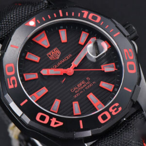 Aquaracer Caliber 5 43mm OF Ceramic Black Red Hand Dial Black Nylon Strap SW200 - Image 16